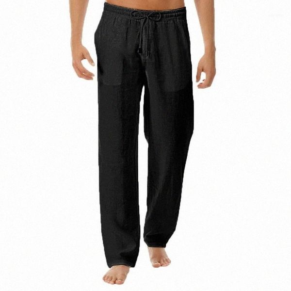 

men's pants summer style simple solid fitness soft breath cotton linen trousers1 y5rw#, Black