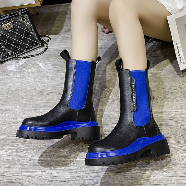 

women ankle boot woman green boots female 2022 chunky high heels shoes women punk style thick platform elasticity microfiber, Black
