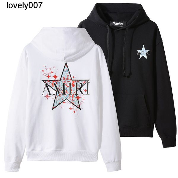 

designer men's hoodie sweatshirts brand amirs pocket personalized star graffiti pattern casual hooded printed sweater, Black