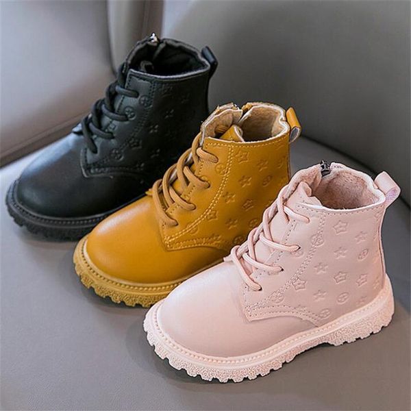 

2021 winter new boys girls toddler shoes children' shoes soft bottom cotton ankle boots microfiber leather martin boots276z, Black;grey