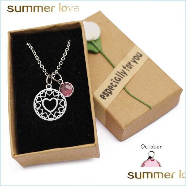 

pendant necklaces stainless steel round heart shape pendant necklace for women colorf crystal birthstone charm long with gift drop de dhnen, Silver