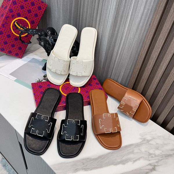 

eleanor slide miller sandal flip flops designer women leather slides hollowed out pattern tories rubber slippers summer fashion sandals size, Black