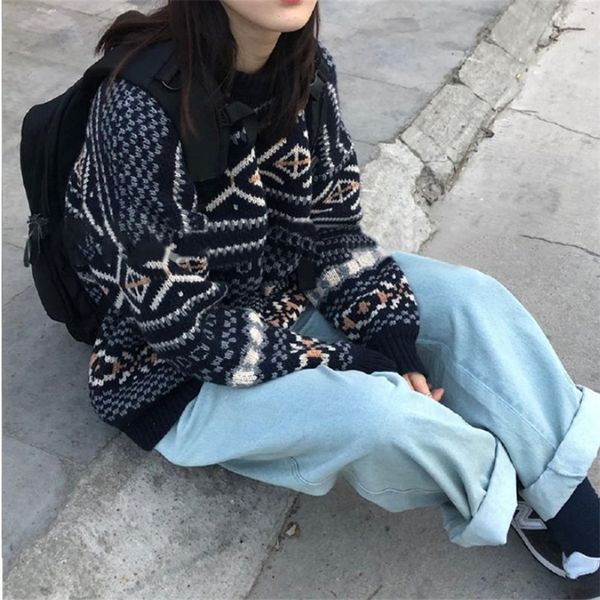 

women s sweaters oversize women pullover knitted casual lady vintage sueter loose all match korean style winter jumper 220916, White;black