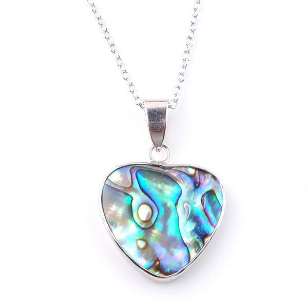 

new zealand abalone shell pendant necklace pearl boho alloy heart women girls colourful shell necklaces n3652, Silver