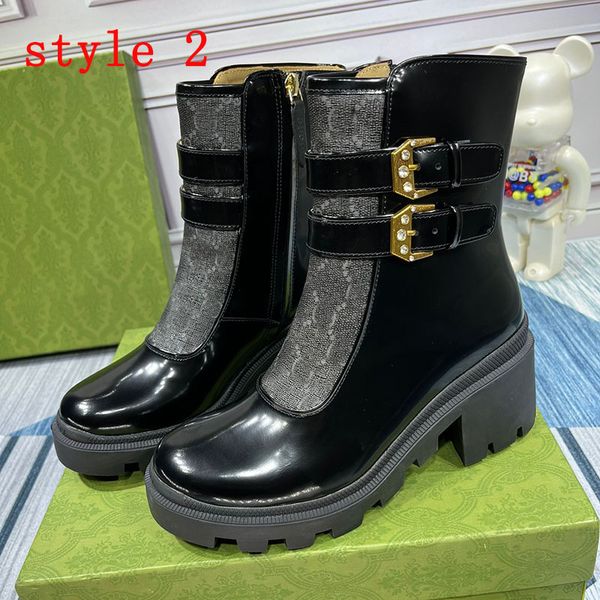 

fashion luxury designer ladies classic ankle boots printing leather metal button superstar womens winter mid heel short boot large size 35-4, Black