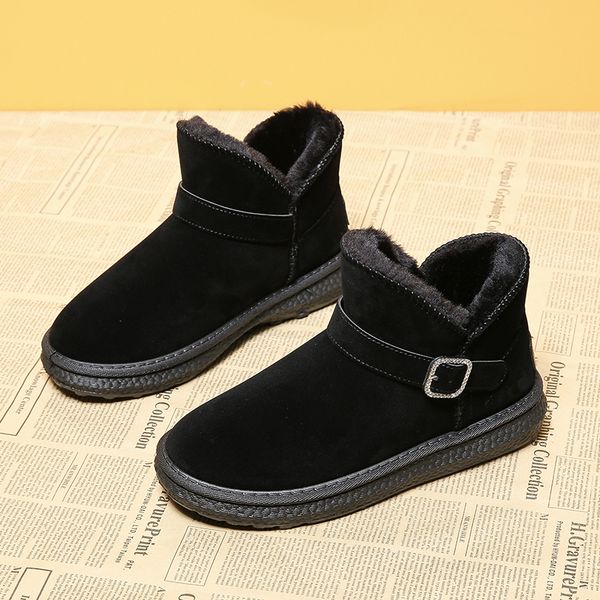

cotton boots 2022 winter black light breathable warm plush anti-skid durable soft bottom metal button easy to wear women