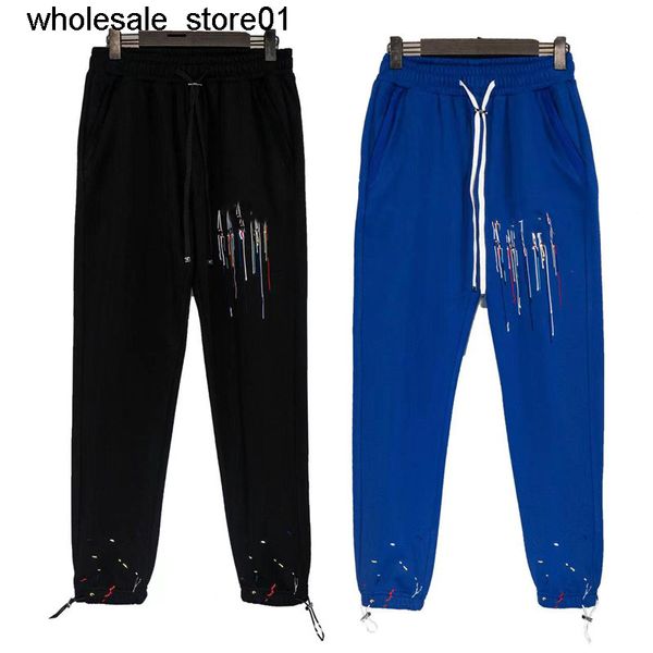 

men's pants slim embroidery men's and women's leggings pants high street pants high street loose sports casual, Black