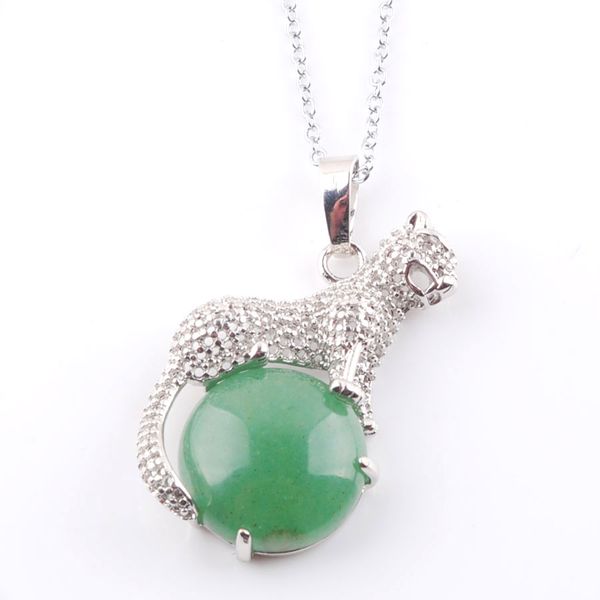 

new retro leopard pendant necklace small round turquoise pink quartz amethyst necklace for women jewelry wholesale bn373, Silver