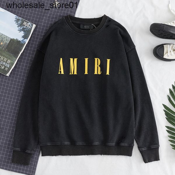 

men's hoodies sweatshirts 2022 autumn new basic letter printed high street washing damage pullover round neck sweater, Black