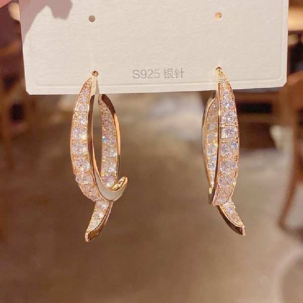 

micro inlaid rhinestone cross curved dangle earrings s925 silver needle drop earring valentine's day anniversary gift jewelry for women