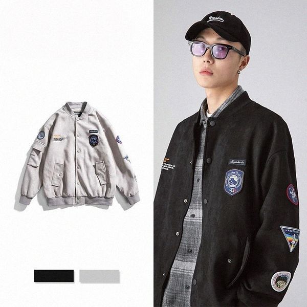 

hip hop varsity baseball jackets with patches couple's woolen college letterman outerwear compus clothing men's p4jw#, Black;brown