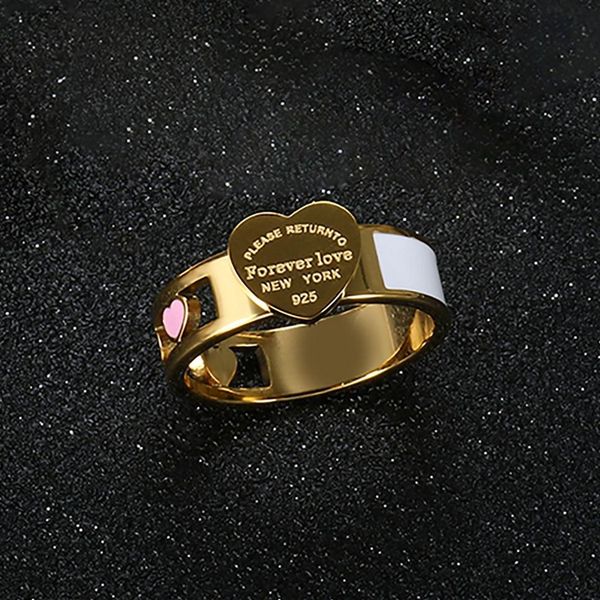 

fashion hollow colorful heart rings stainless steel big heart tag white shell ring for women girls female men wedding jewelry225b, Silver