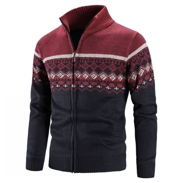 

mens sweaters winter cardigan standup collar slim thick velvet knitted jacket m3xl size 220919, White;black