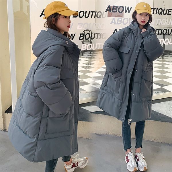 

women's down parkas casual sports cotton clothes women's 22 thickened midlength large pockets korean version waist loose hooded ja, Black