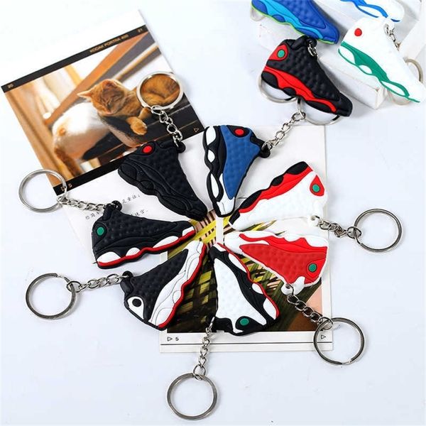 

pvc silicone basketball shoes key chain jumpman 13 sneakers backpack pendant men's women's jorden 13s sneaker gifts bags key ring, Red;brown
