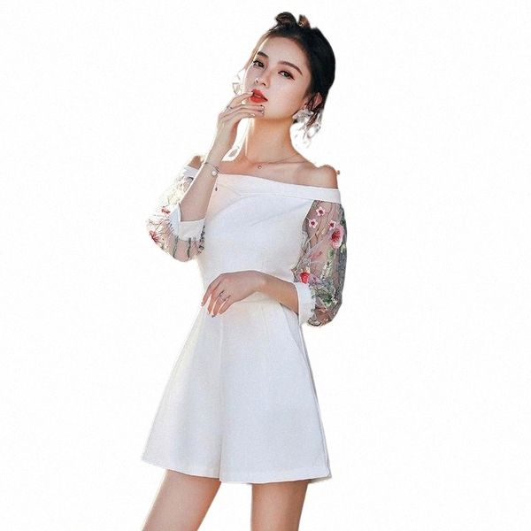 

comelsummer boho playsuits 2021 women off shoulder mesh patchwork jumpsuit embroidery floral wide leg beach playsuits1 s9sq#, Black;white
