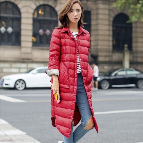 

women's down parkas woman winter padded warm coat ultra light duck down jacket long female overcoat slim solid jackets winter coat port, Black