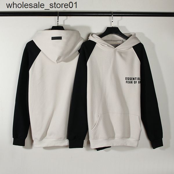 

men's hoodies sweatshirts essential sweater patchwork street hooded plush men's and women's autumn winter raglan hoodie, Black