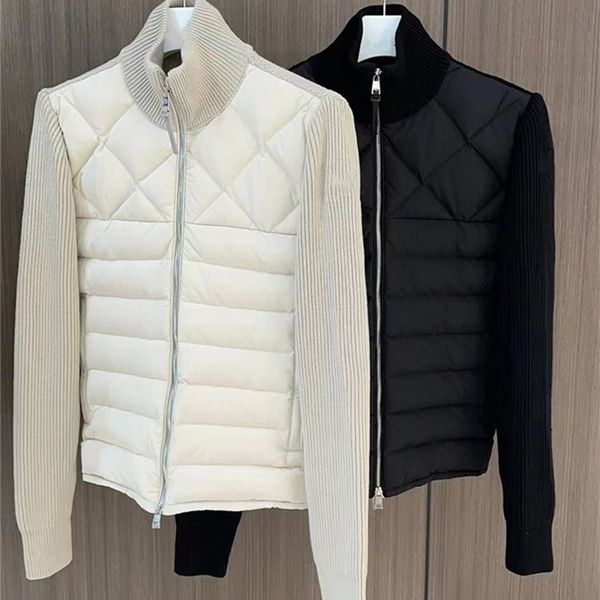 

men's down parkas men fashion autumn cardigan wool knitted and front down part patchwork jackets casual male winter clothes 220919, Black