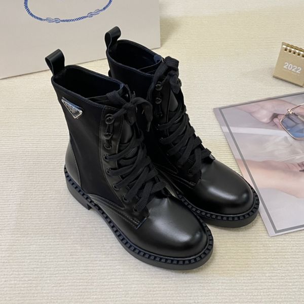 

designer boots black ankle biker chunky platform flats combat triangle boots low heel lace-up booties leather chains logo buckle women luxur
