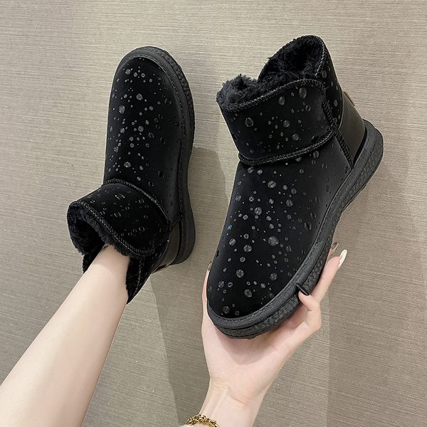 

cotton boots winter 2022 black lightweight breathable non slip durable firm soft sole water drop pattern silk upper easy to wear women