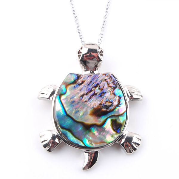 

new zealand abalone shell pendant necklace pearl boho alloy turtle women girls colourful shell necklaces n3648, Silver