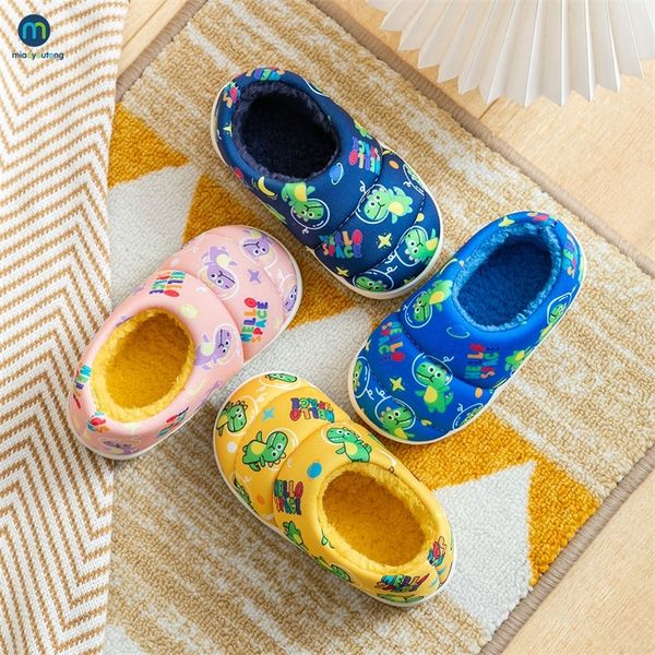 

slipper kids print for boys indoor shoes baby girl fur slides cotton warm winter house children non-slip miaoyoutong 220919, Black;grey