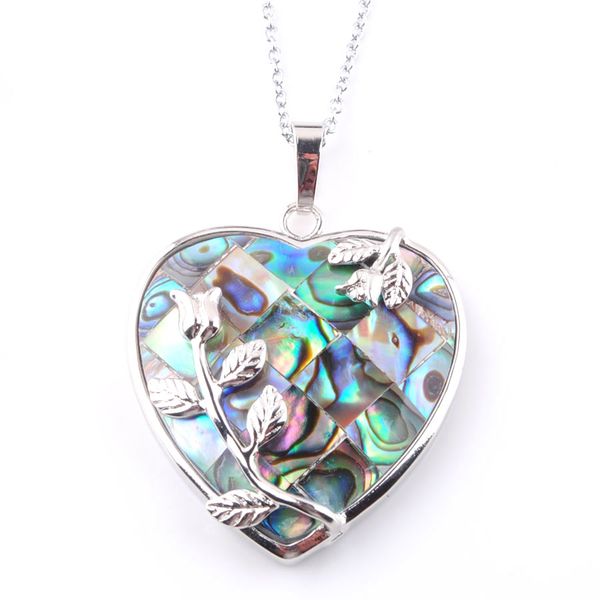 

new zealand abalone shell pendant necklace pearl vintage alloy love heart women girls colourful shell necklaces n3643, Silver