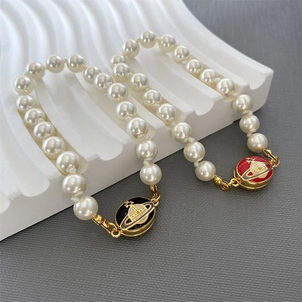 

designer enamel pearl hand strung fashion pearls link bracelets luxury senior saturn magnetic suckers party wedding accessories, Black