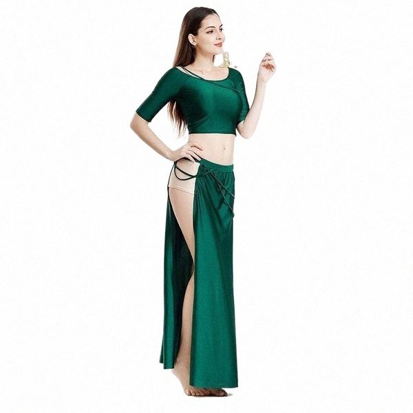

2020 professional belly dance costume green dance arab costume practice clothing bellydancing split skirt set1 w2rq#, Black;red