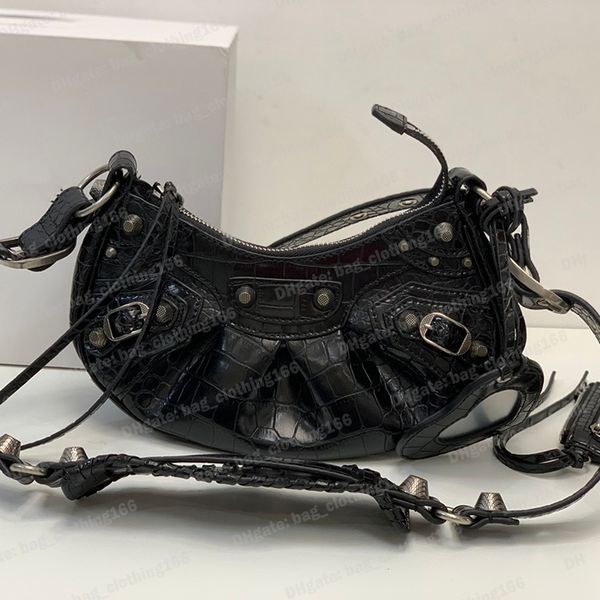

shoulder bag designer womens le cagole crocodile embossed real leather aged silver hardware with coin purse heart mirror handbag balencaigs