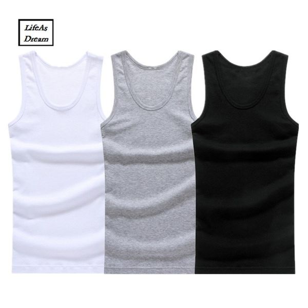 

men' tank 3pcs/lot cotton mens underwear sleeveless tank solid muscle vest undershirts o-neck gymclothing t-shirt men' vest 220, White;black