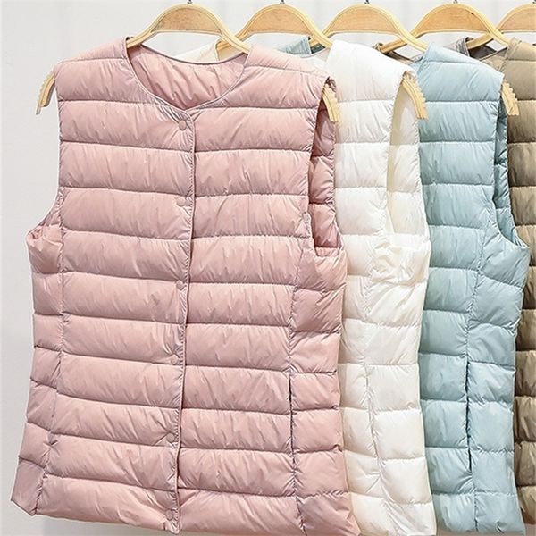 

women's down parkas ultralight down vest women single-breasted sleeveless female duck down waistcoat puffer feather padded warm jacket, Black