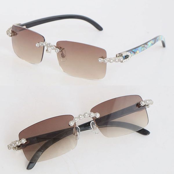 

hand-made luxury carats diamond set rimless sunglasses womans designer shell inside black buffalo horn men famous 8200758 sun glasses male a, White;black
