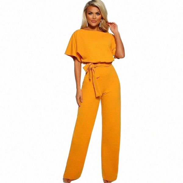 

women's jumpsuits & rompers 2021 summer jumpsuit women short sleeve elegant long pants casual work romper autumn office lady bodysuit o, Black;white