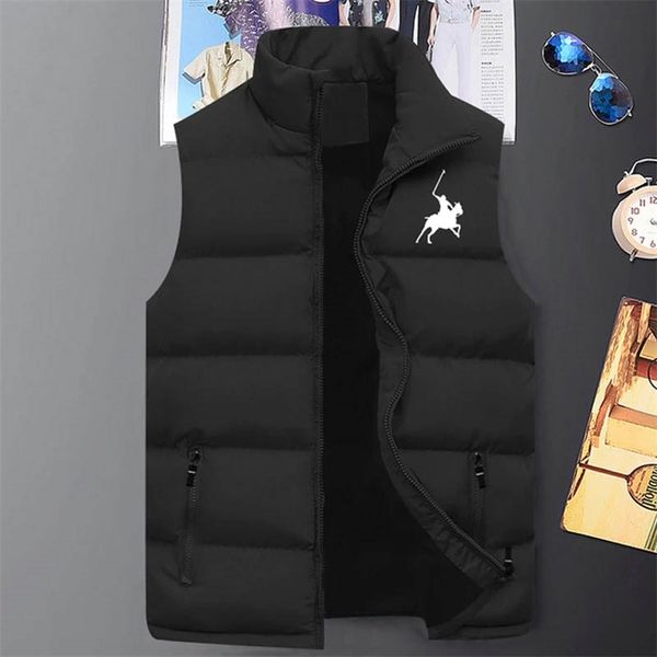 

men's down parkas winter est men's fashion printed sleeveless jacket man outdoor warm and windproof zipper coat sport style down v, Black