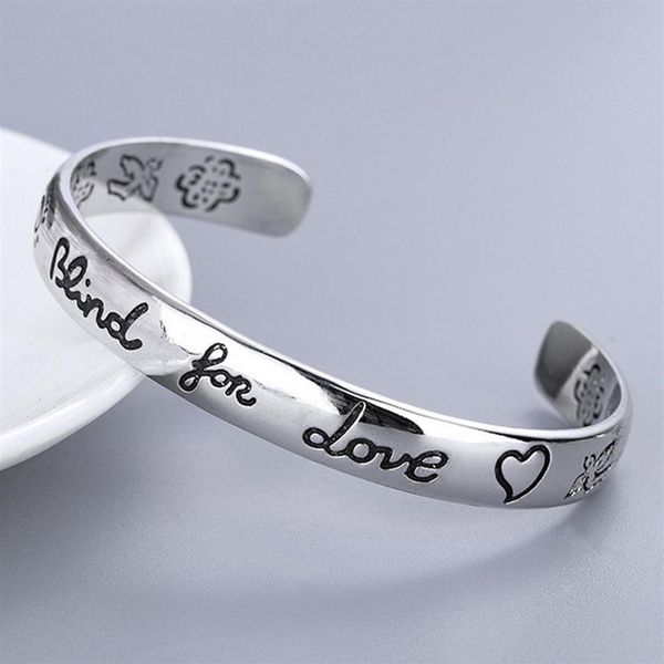 

women letter blind for love bangle with stamp flower bird pattern letter bracelet fashion jewelry gift for love friend274k, White