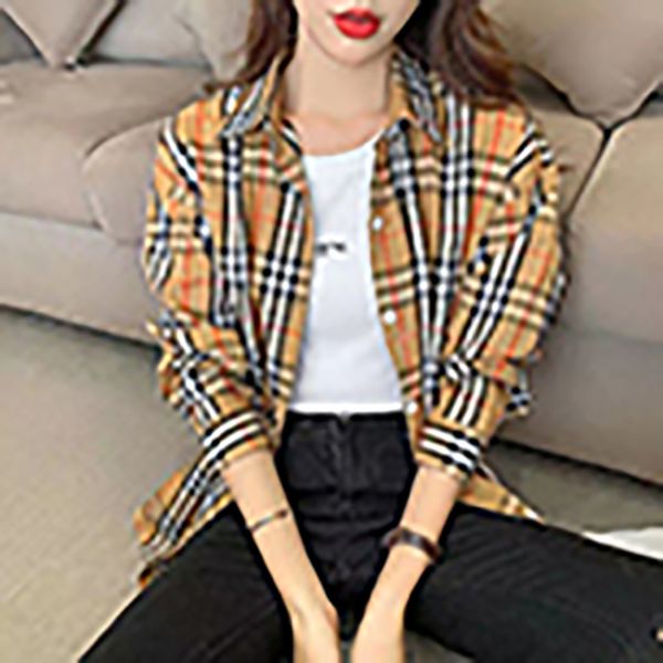 

blouses and shirts 2022 designer women fashion classic summer new plaid t shirts plus size casual long sleeve, White