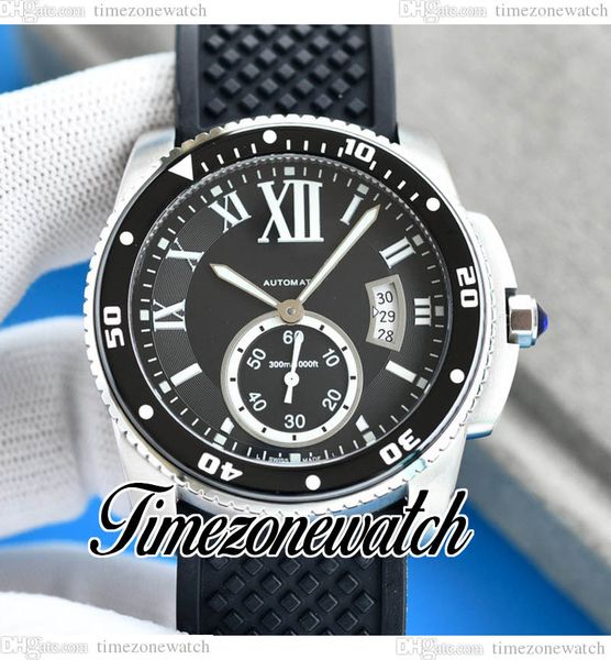 

twf calibre dive cal.1904-ps automatic mens watch 42mm w7100056 big date black dial steel case rubber strap gents new watches timezonewatch, Slivery;brown