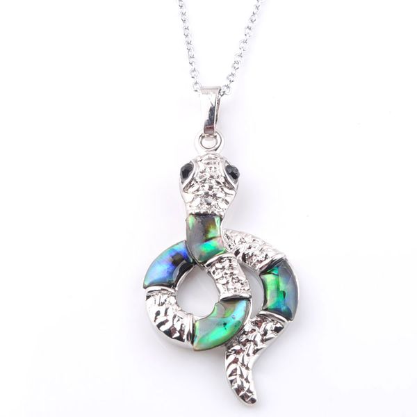 

new zealand abalone shell pendant necklace pearl fashion alloy snake women girls colourful shell necklaces n3647, Silver