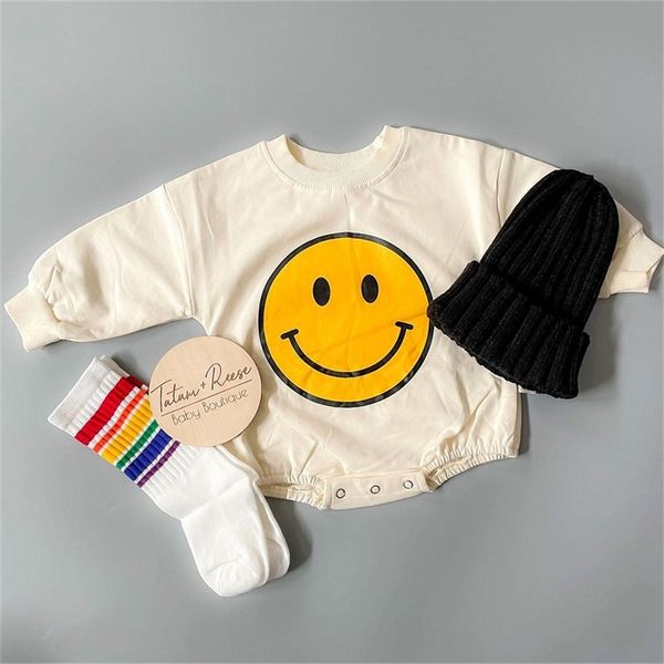 

rompers cute infant baby boy girl romper cartoon smile print round neck long sleeve playsuit autumn cotton clothing 220919, Blue