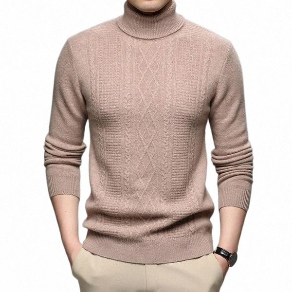 

man thick 100% merino wool sweater winter fashion high collar cashmere sweaters long sleeve slim fit soft wool jumper1 08sy#, White;black