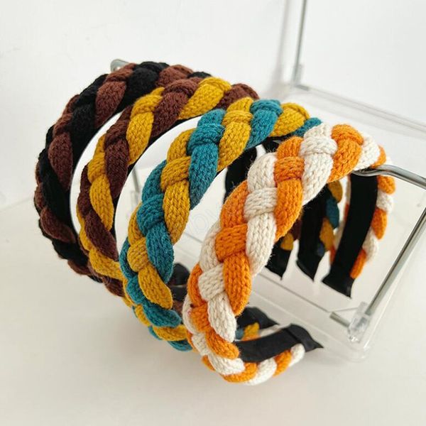 

fashion women headband warm autumn winter headwear patchwork braided hairband knitted turban femme hair accessories headdress, Slivery;white
