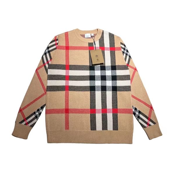

classic striped plaid double jacquard knit sweater custom wool yarn premium workmanship high--quality sweater unisex, White;black