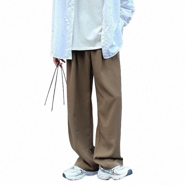 

men's pants summer casual korean fashion loose drape straight-leg men 2021 streetwear wide-leg trousers p6xv#, Black