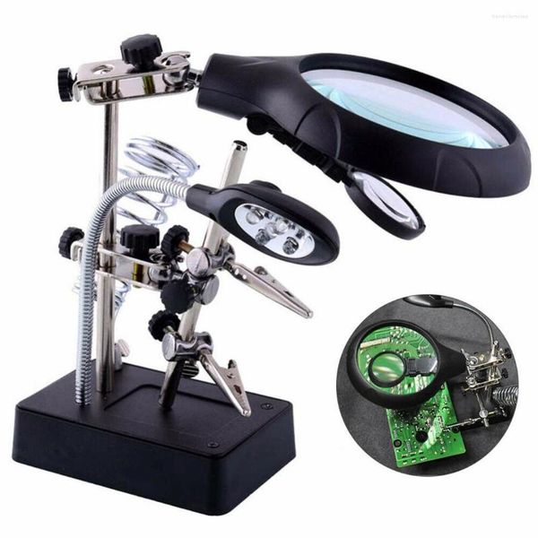 

watch repair kits 2 5x7 5x10x professional led soldering iron stand helping hands magnifier glass clamp holder for biological obse281w