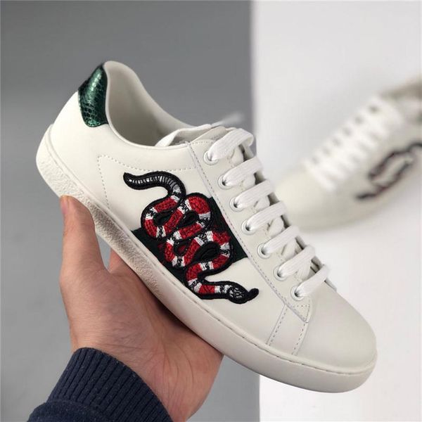 

men women sneaker casual shoes snake chaussures leather sneakers ace bee embroidery stripes shoe walking sports trainers ti263r, Black;red