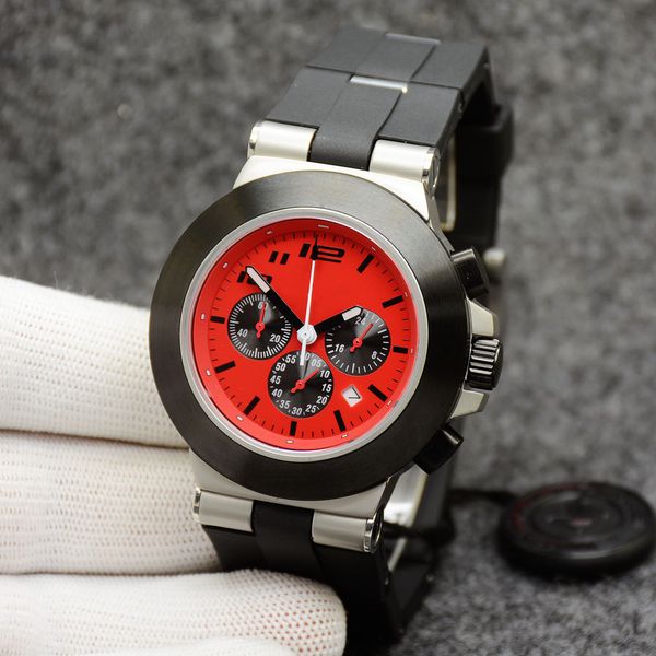 

quartz chronograph sapphire glass red dial 44m mens watch rubberclad logo letter bezel luminous limited dial rubber, Slivery;brown