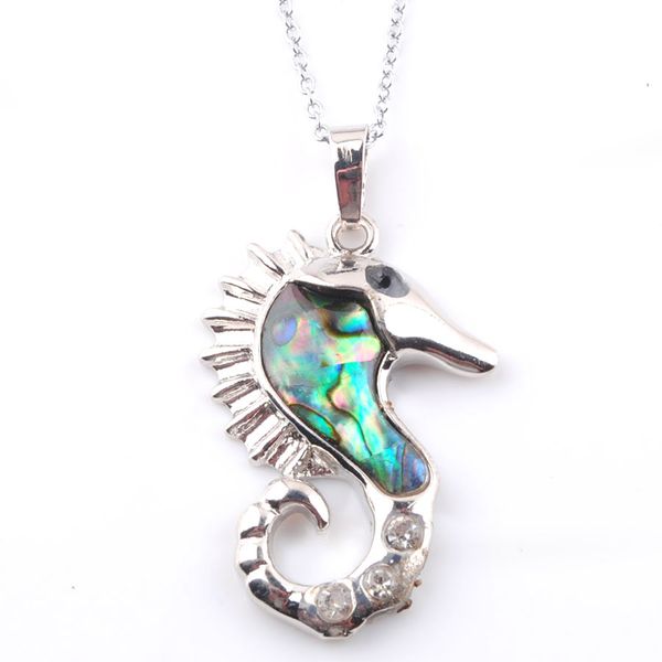 

new zealand abalone shell pendant necklace pearl boho alloy hippocampus women girls colourful shell necklaces n3649, Silver