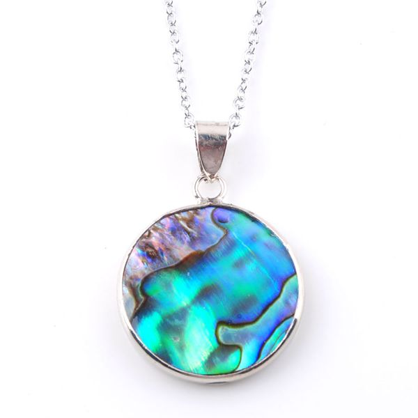 

new zealand abalone shell pendant necklace pearl boho alloy round women girls colourful shell necklaces n3651, Silver